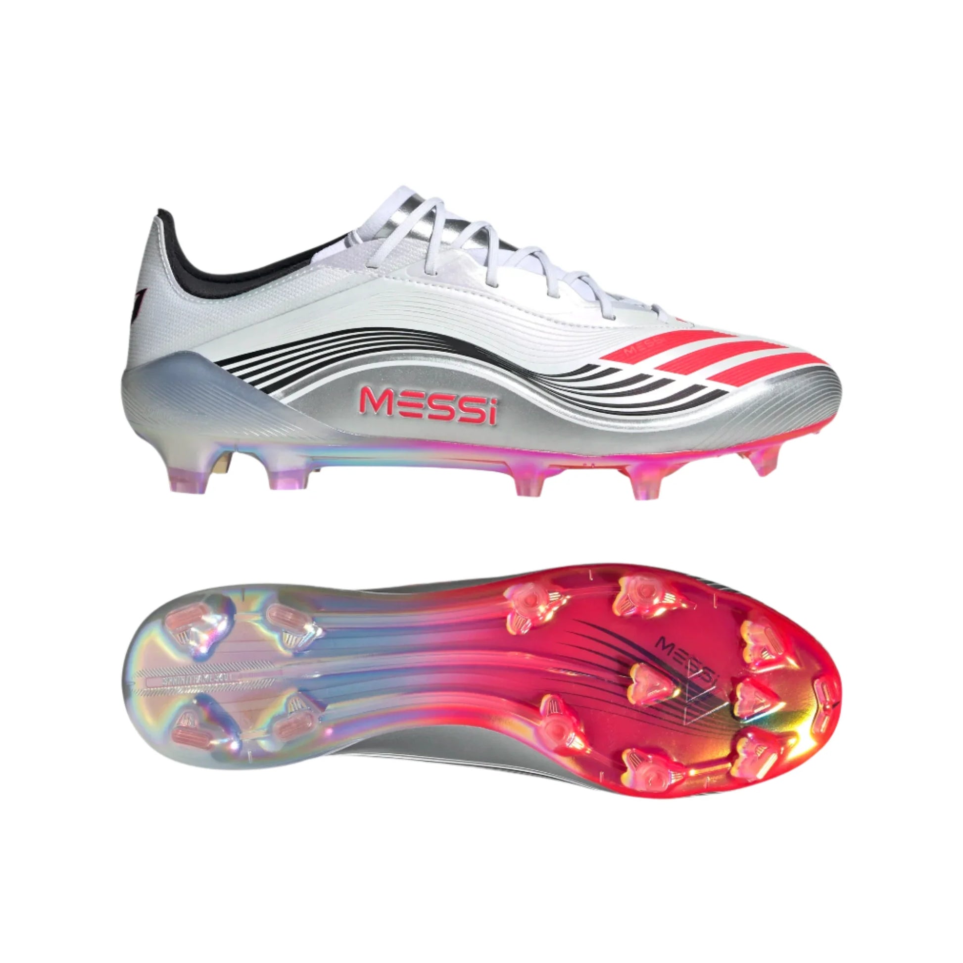 adidas F50 Messi Elite FG Soccer Cleats (White/Lucid Red/Silver Metallic)
