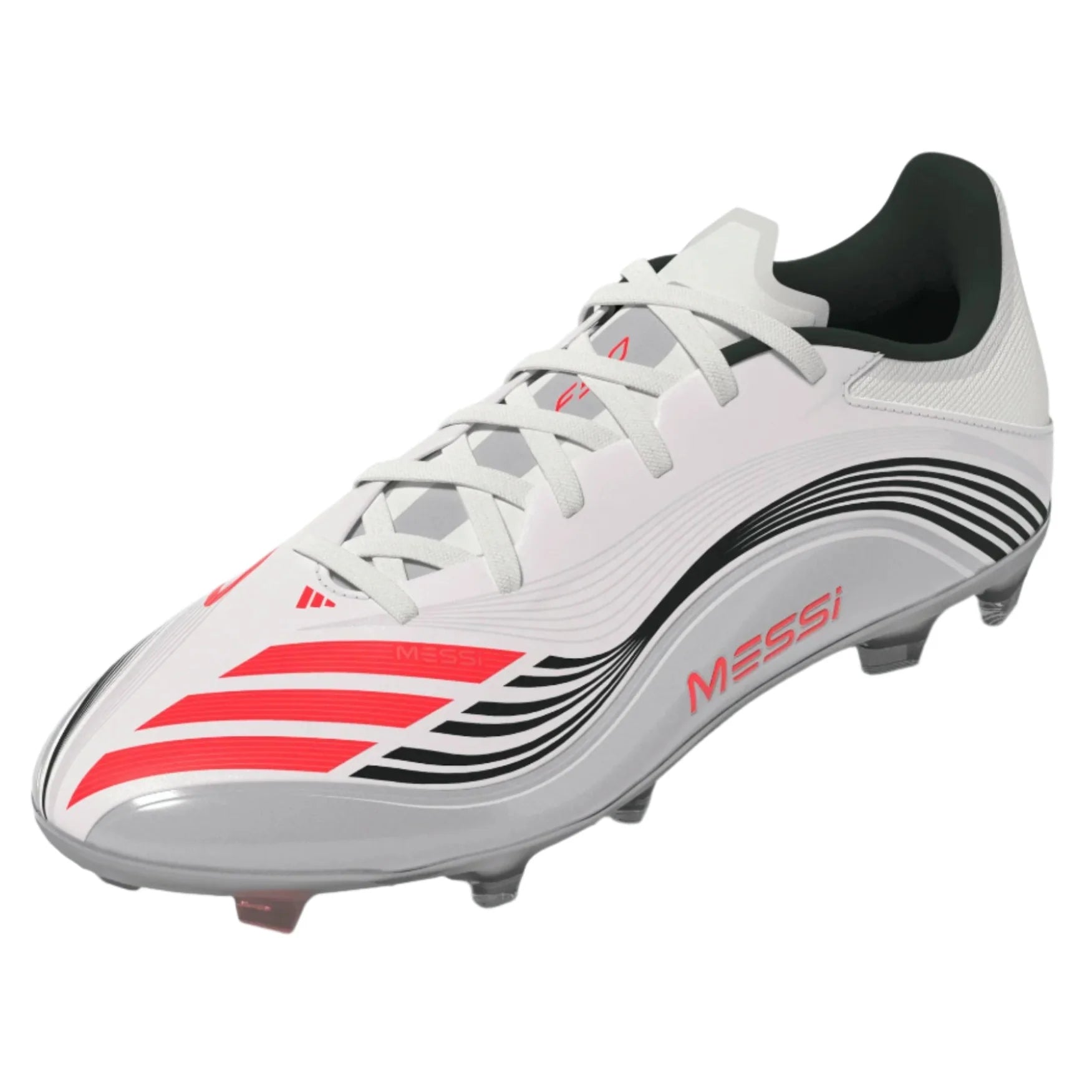 adidas F50 Messi League FG/MG Soccer Cleats (White/Lucid Red/Silver Metallic)