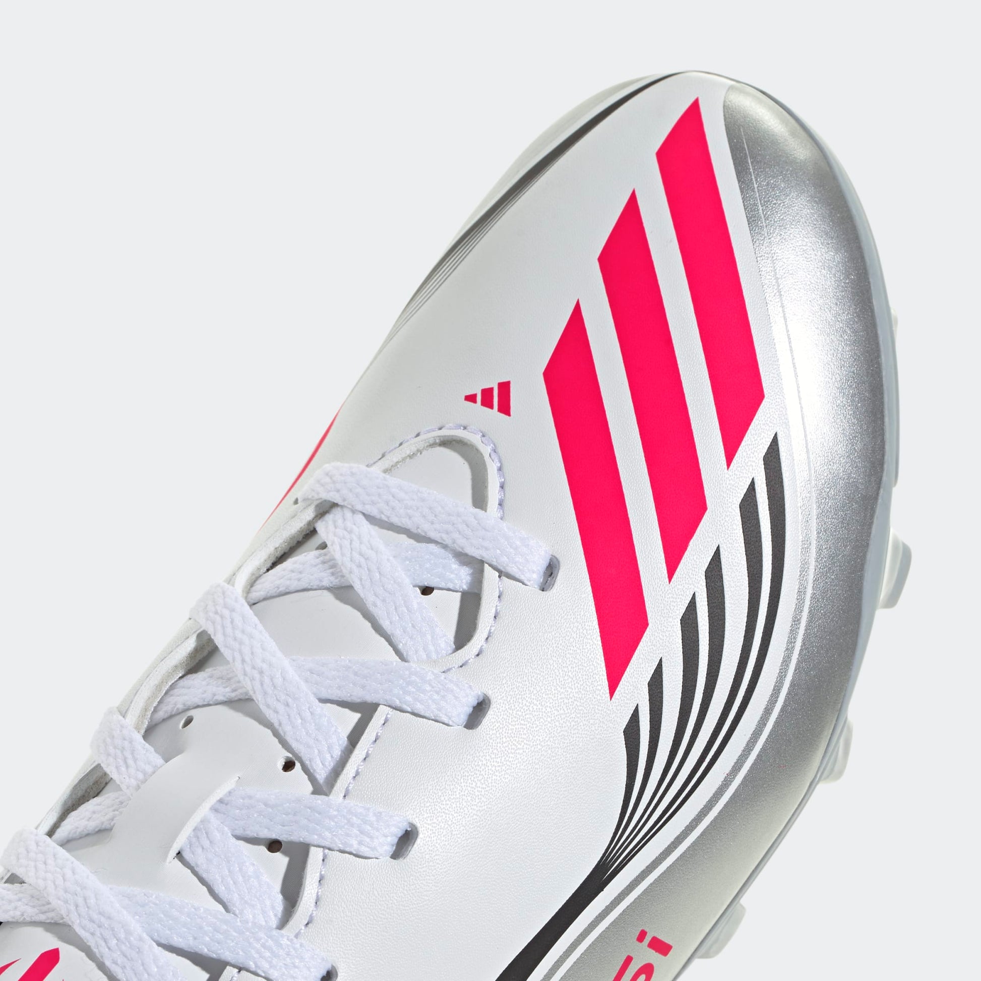 adidas Youth F50 Messi Club FG/MG Junior Soccer Cleats (White/Lucid Red/Silver Metallic)