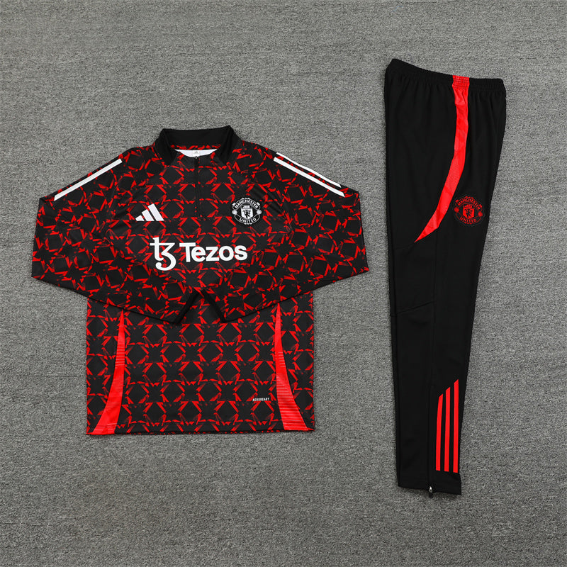 Manchester United Black and Red Tracksuit 2024/2025 on display – Showcasing the full body of the tracksuit, with a focus on its bold black and red design.