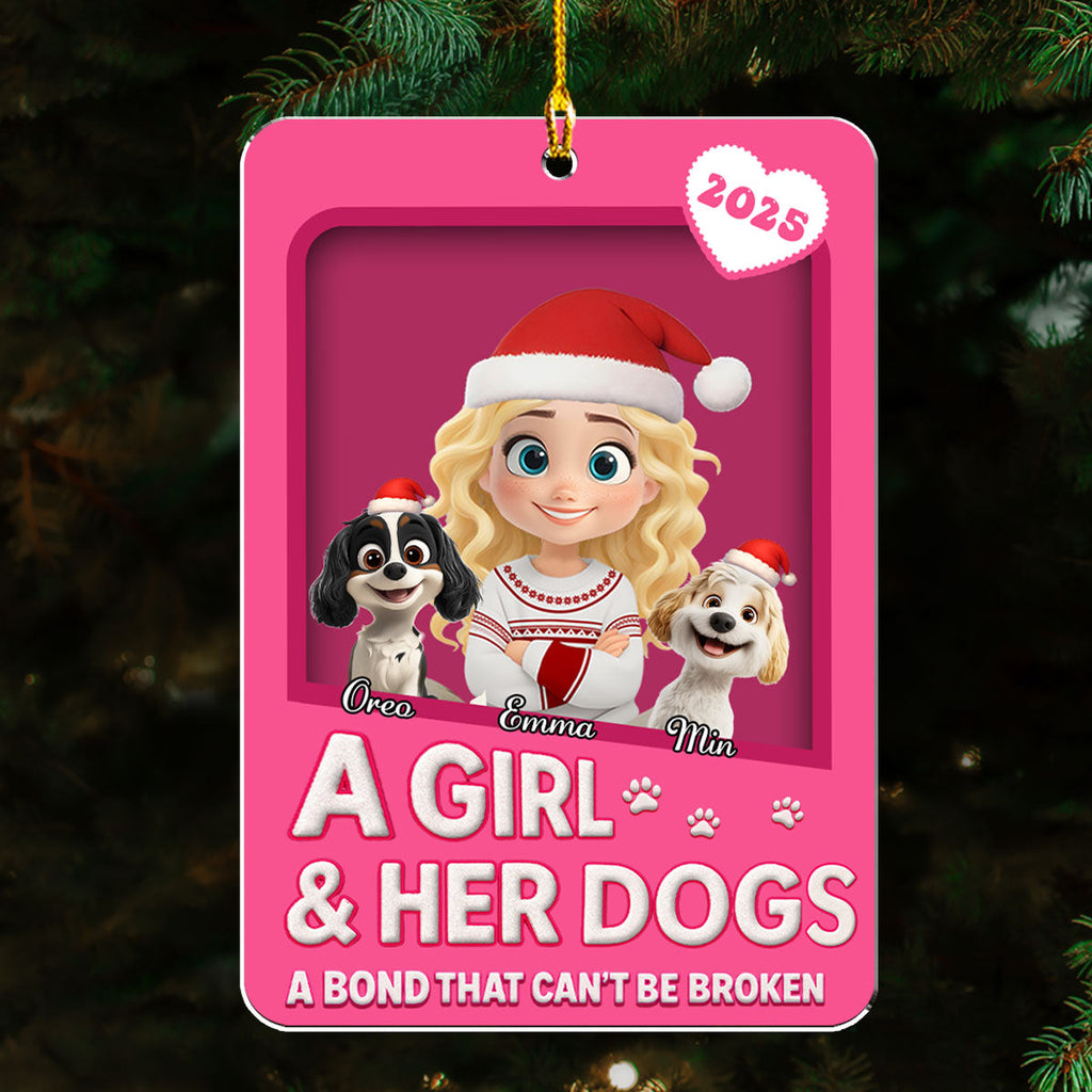 A Girl And Her Dogs Cartoonize Style - Personalized Custom Acrylic Ornament 