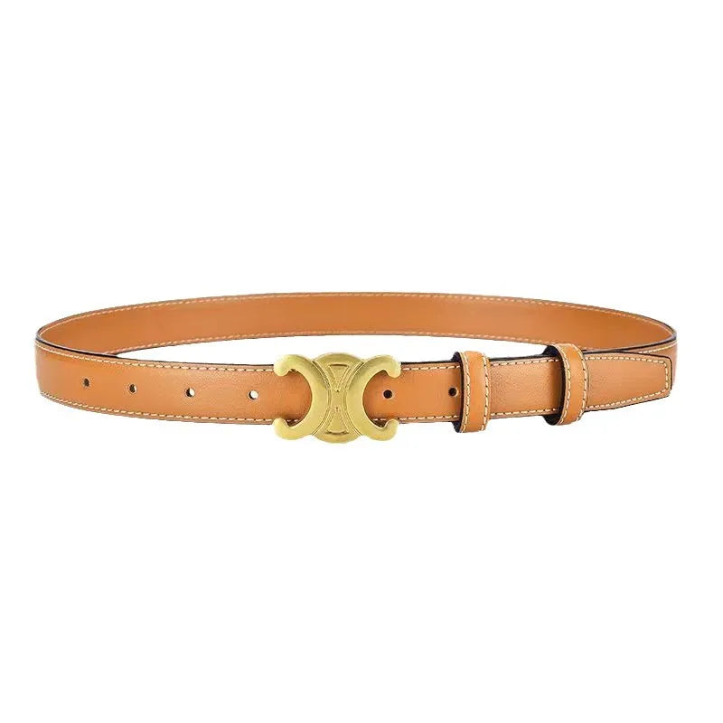 Leather Waist Belt with Gold Buckle Detail