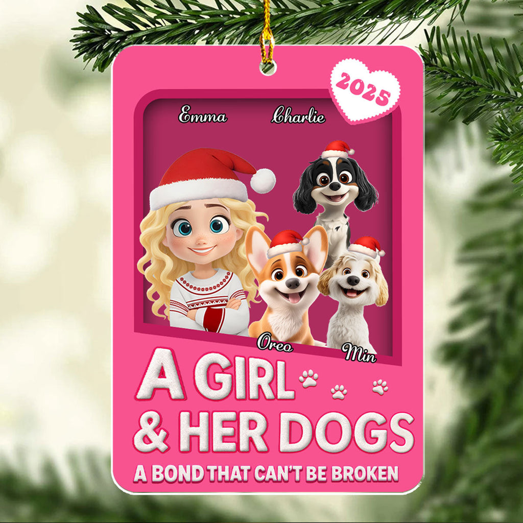 A Girl And Her Dogs Cartoonize Style - Personalized Custom Acrylic Ornament 