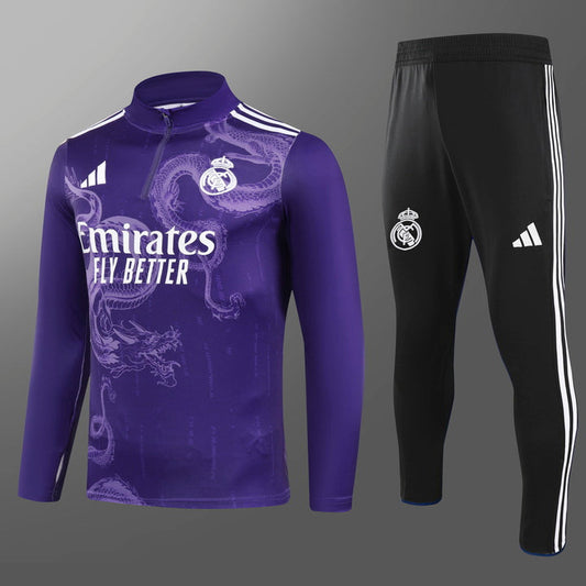Real Madrid 2025 purple dragon tracksuit full front view