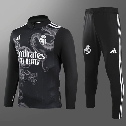 Real Madrid 24/25 black dragon tracksuit front view