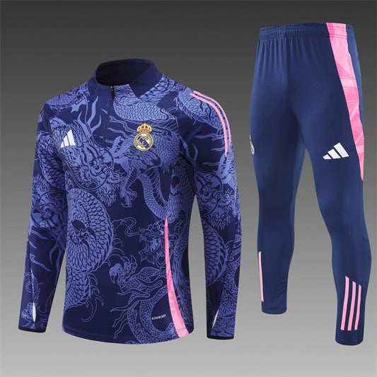 Real Madrid kids black tracksuit with dragon design – front view