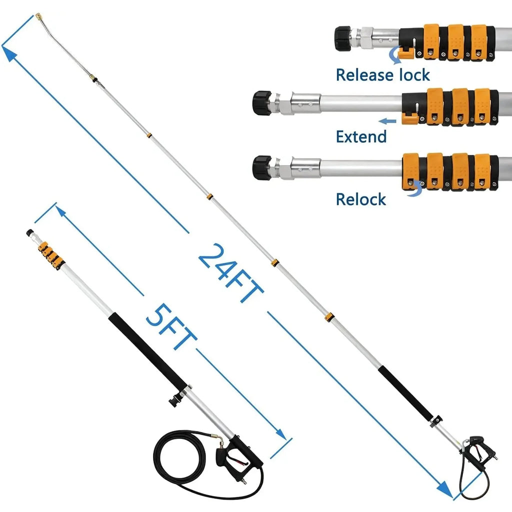ExtendPro Telescopic Pressure Washer Wand | 24FT High-Reach Cleaning Tool