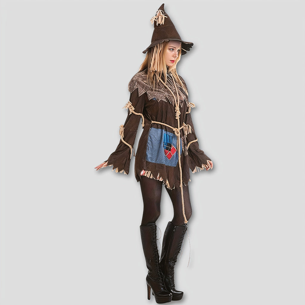 Scarecrow Halloween Costume Polyester Hat Rope Dress