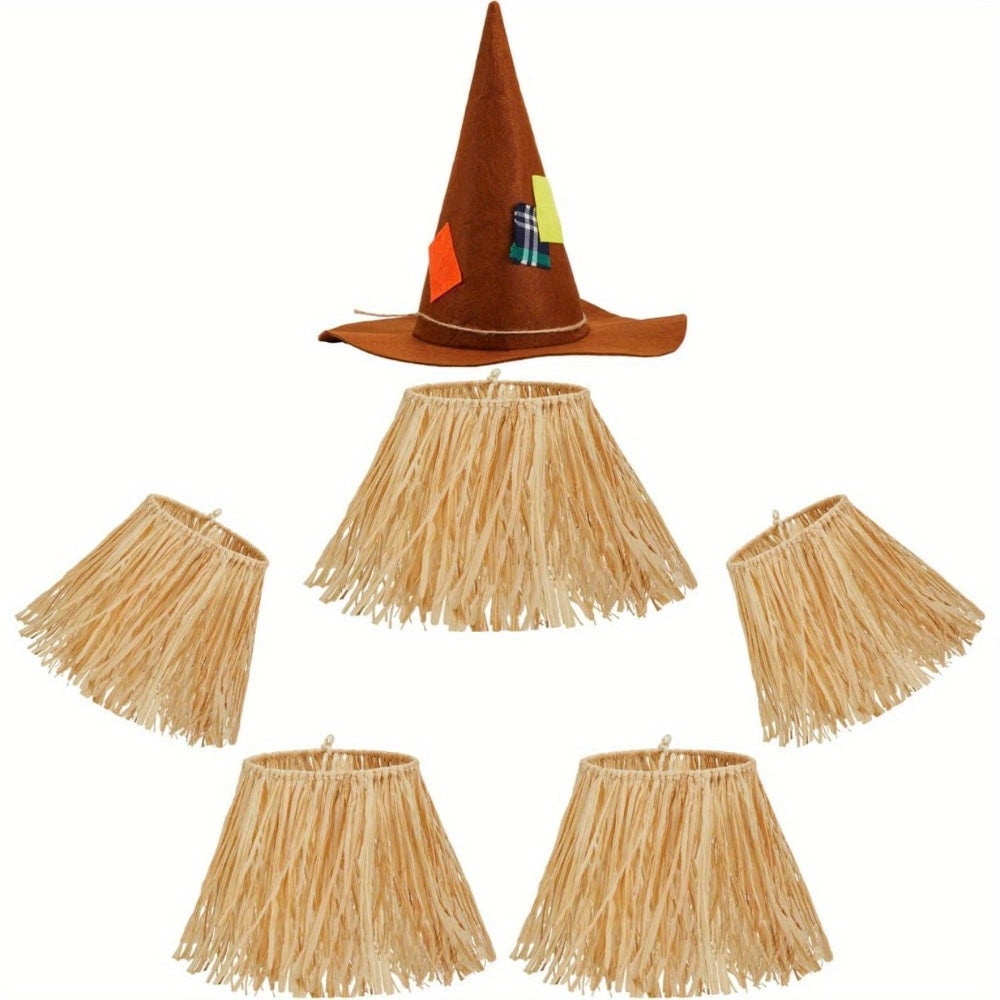 Scarecrow Costume Set Hat Straws Kids Adults Halloween Party