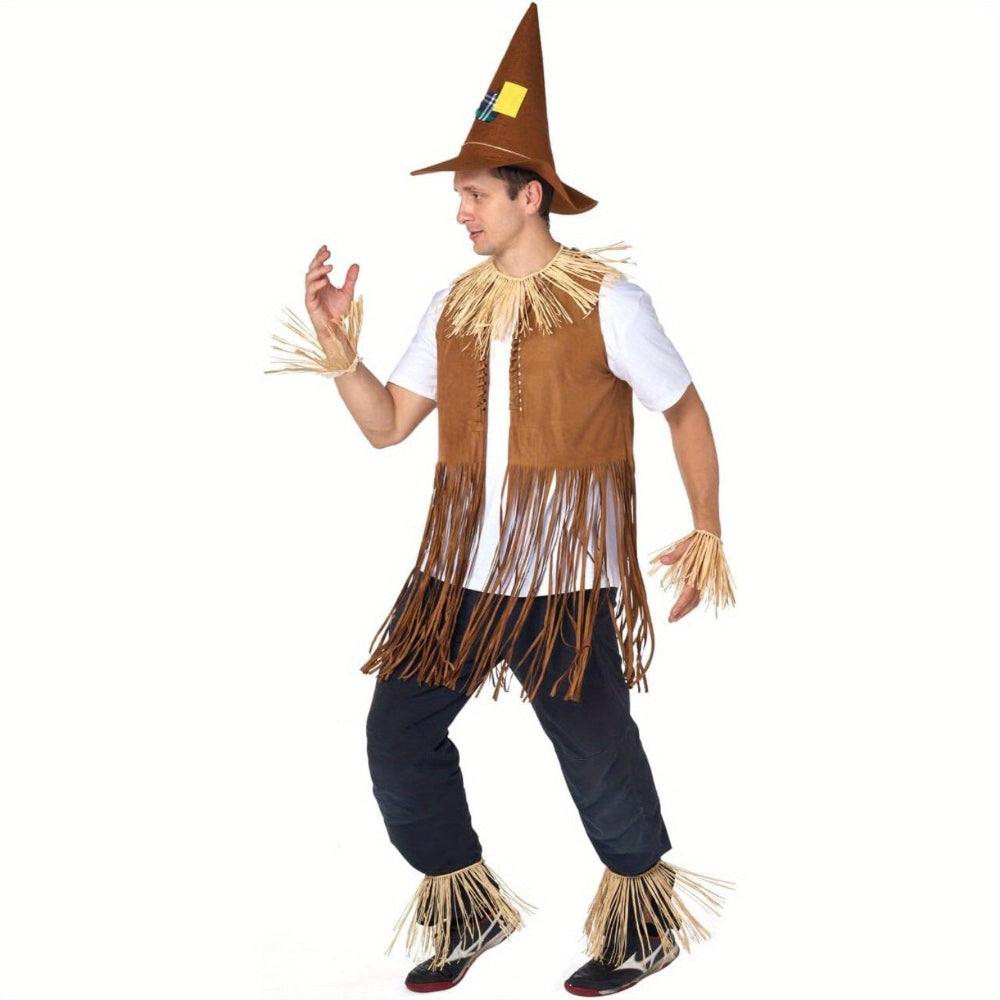 Scarecrow Costume Set Hat Straws Kids Adults Halloween Party