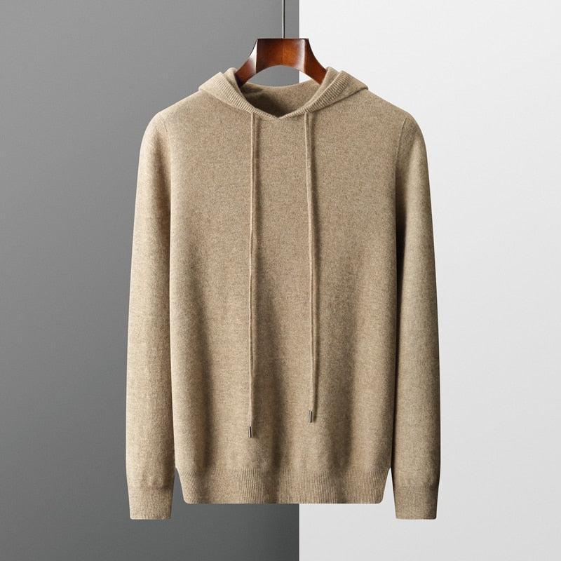 Wool Hoodie Merino Knit Pullover for Men