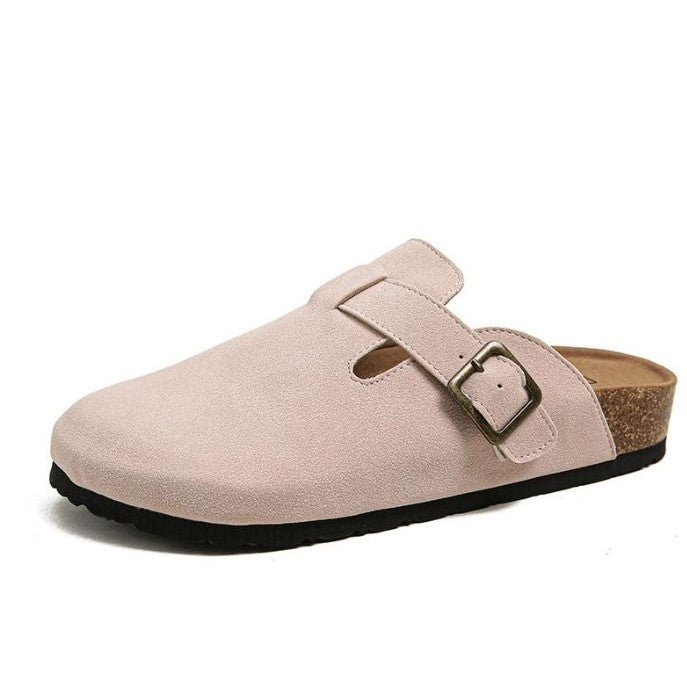 Suede Slip On Clogs with Cork Footbed