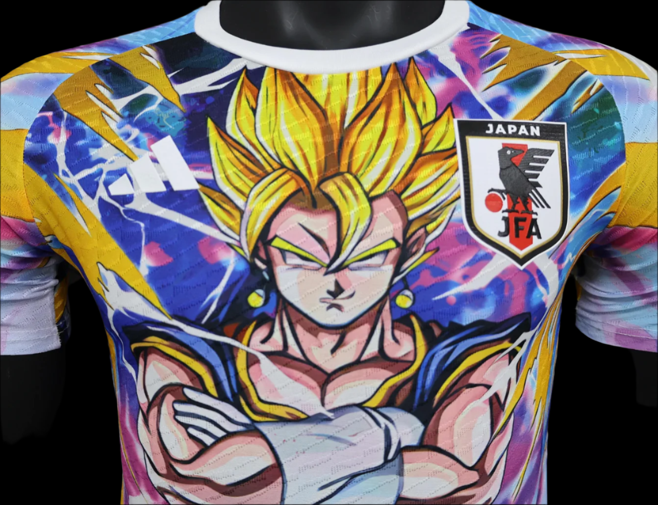 Flat lay of the Japan Super Saiyan jersey, merging anime and football style