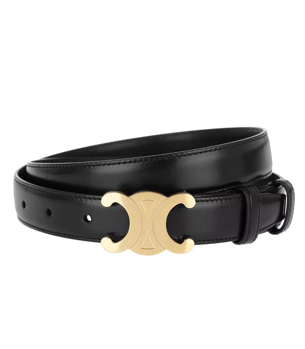 Leather Waist Belt with Gold Buckle Detail