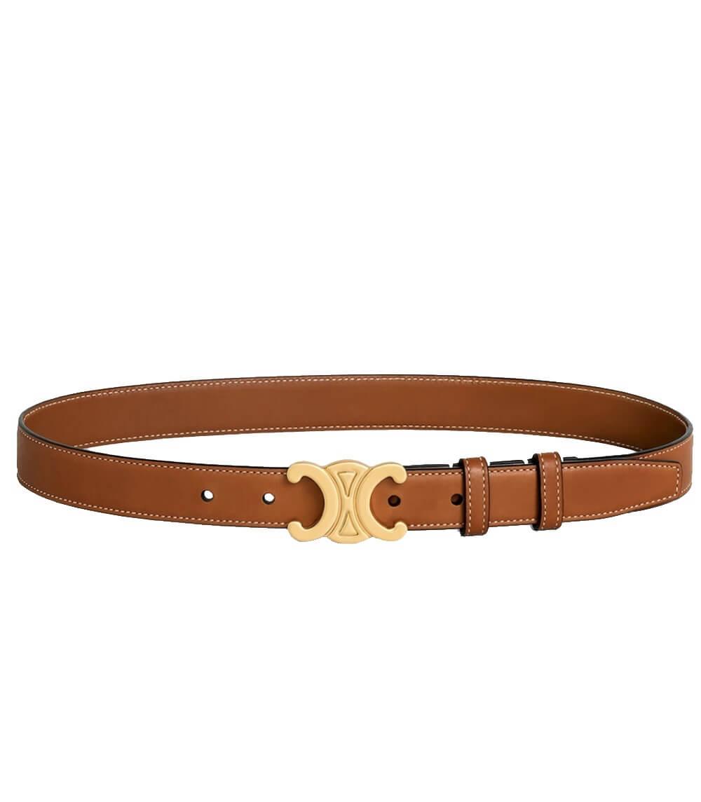 Leather Waist Belt with Gold Buckle Detail