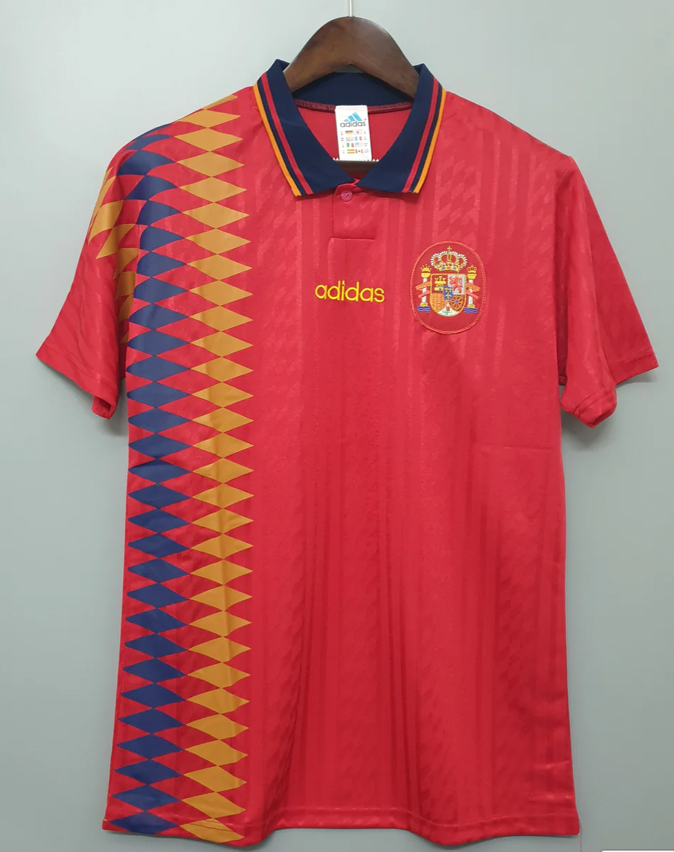 Spain 1994 Home Retro Jersey – Classic Red Kit with Bold Geometric Design