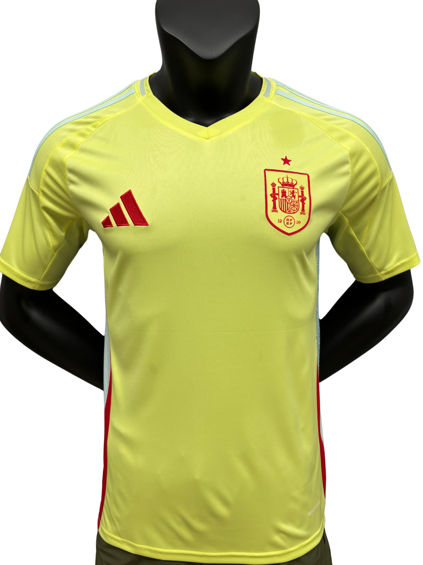 Spain EURO 2024 Away Kit – Player Version Football Jersey with Bold Red and Yellow Design