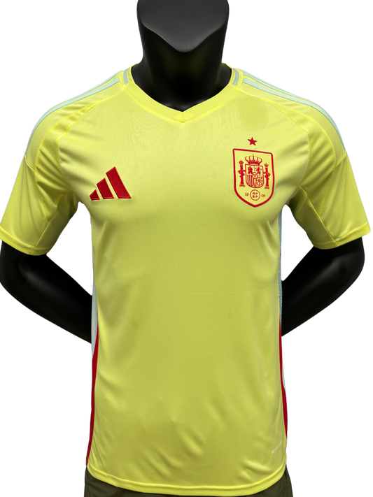 Spain EURO 2024 Away Kit – Player Version Football Jersey with Bold Red and Yellow Design