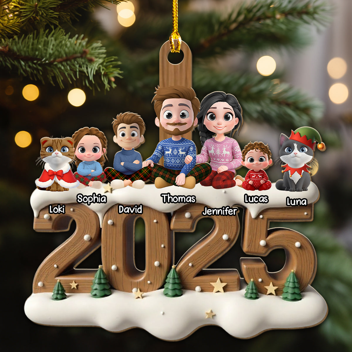 As A Family With Cats Extended Ver - Personalized Custom 3D Effect Wood Ornament