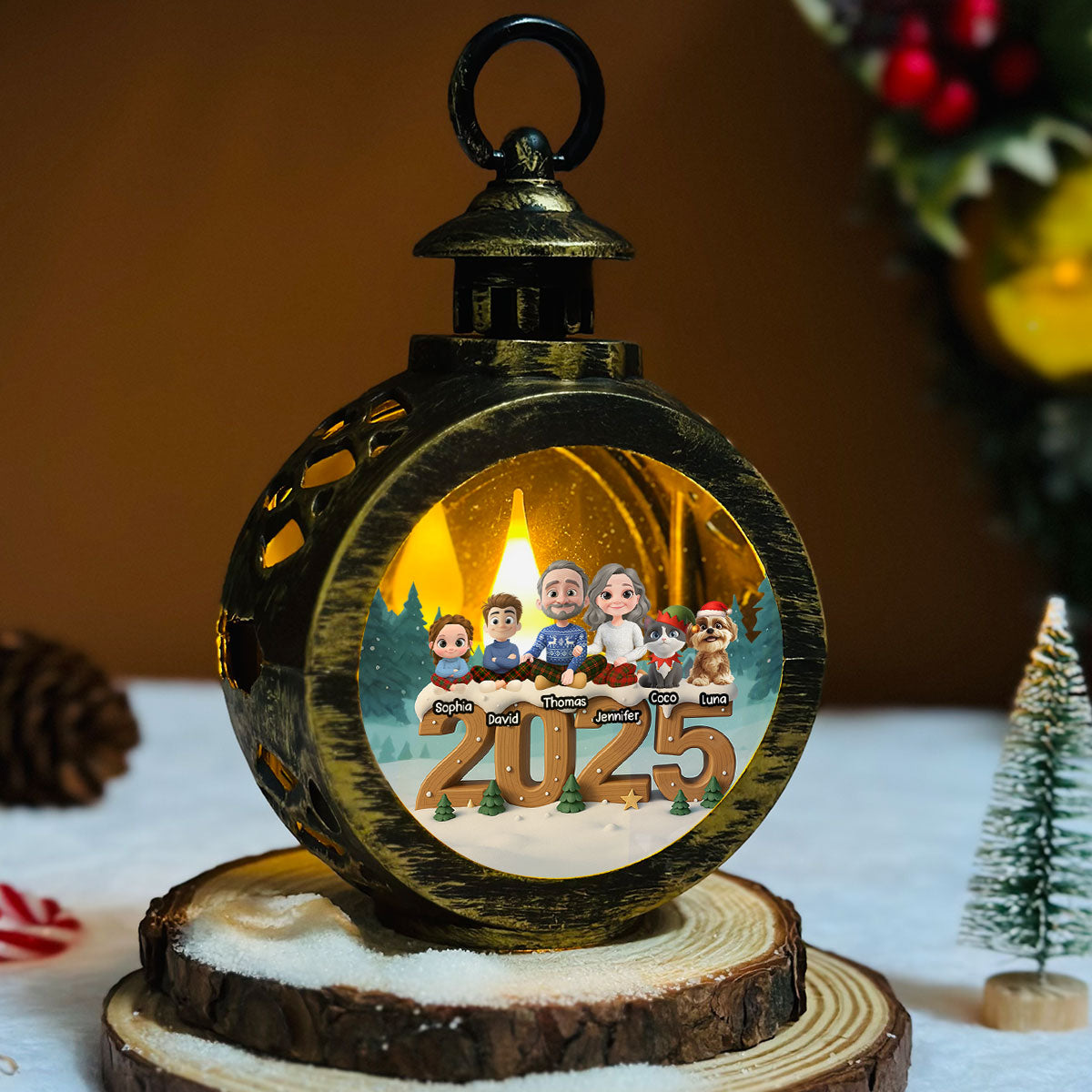 As A Family Now With Fur Babies - Personalized Custom 3D Effect Christmas Lantern