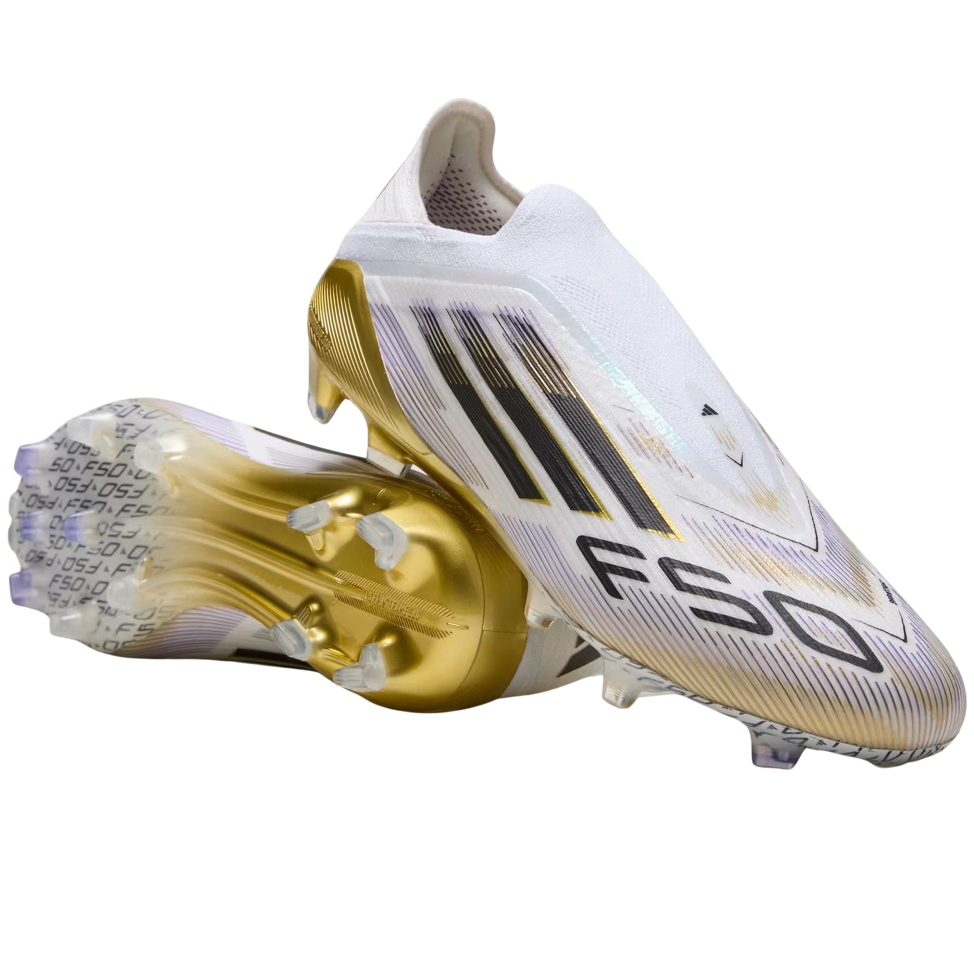 adidas F50 Elite Laceless Firm Ground Soccer Cleats (White/Black/Metallic Gold)