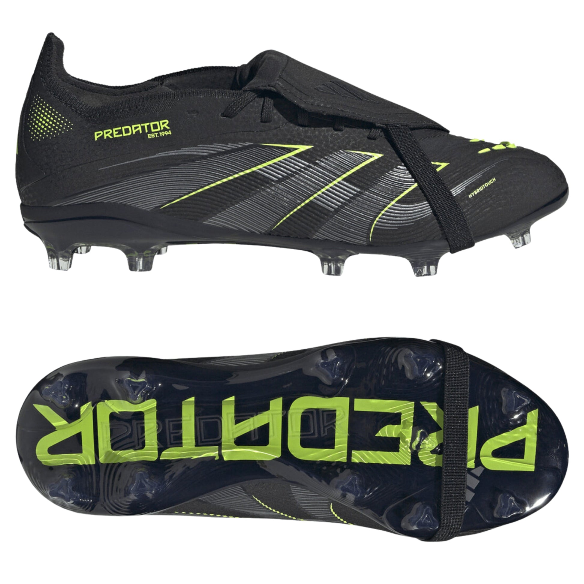 adidas Youth Predator Elite Full Touch Junior Firm Ground Soccer Cleats (Black/Iron Metallic/Lucid Lemon)