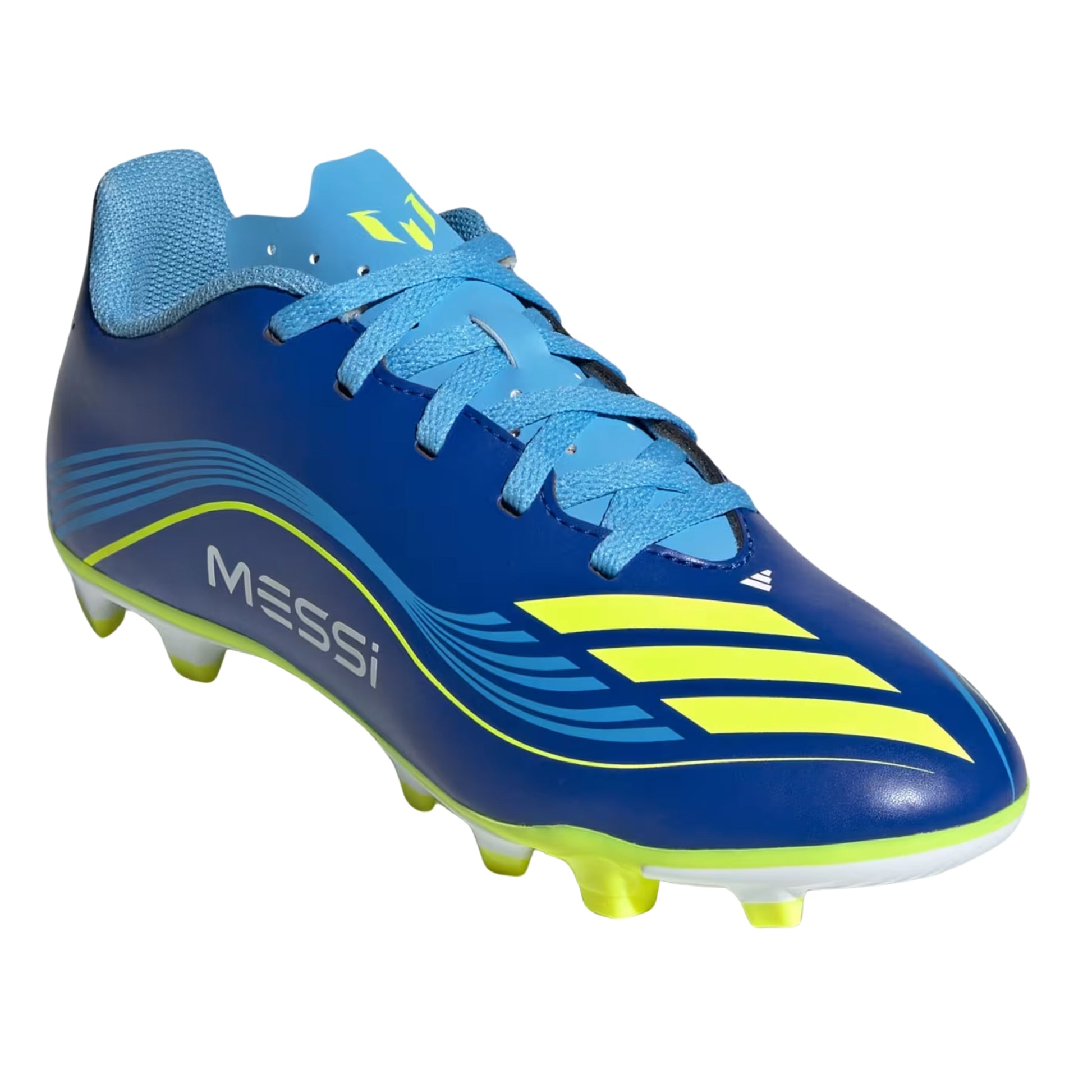 adidas Messi F50 Club Firm Ground/Multi Ground Junior Soccer Cleats (Royal Blue/Solar Yellow)
