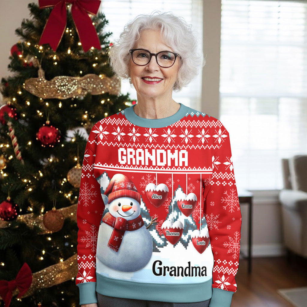 Snowman Kid And Grandma - Personalized Custom All-Over-Print Sweatshirt