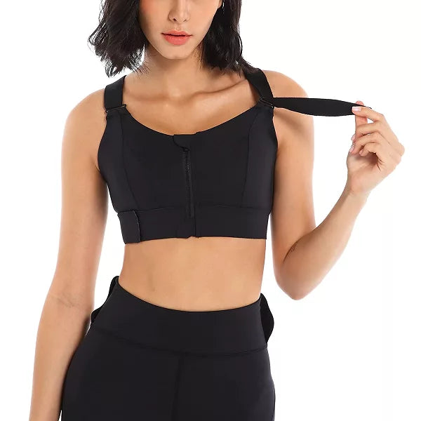 Sports Bra with Zip Front and Adjustable Straps
