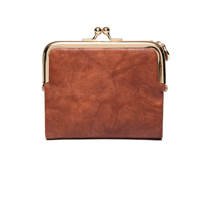 Leather Wallet with Vintage Kiss Lock Closure