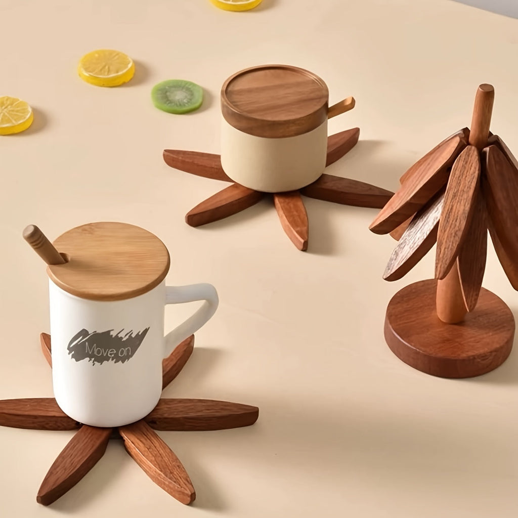 Wood Trivets Set with Decorative Tree Stand