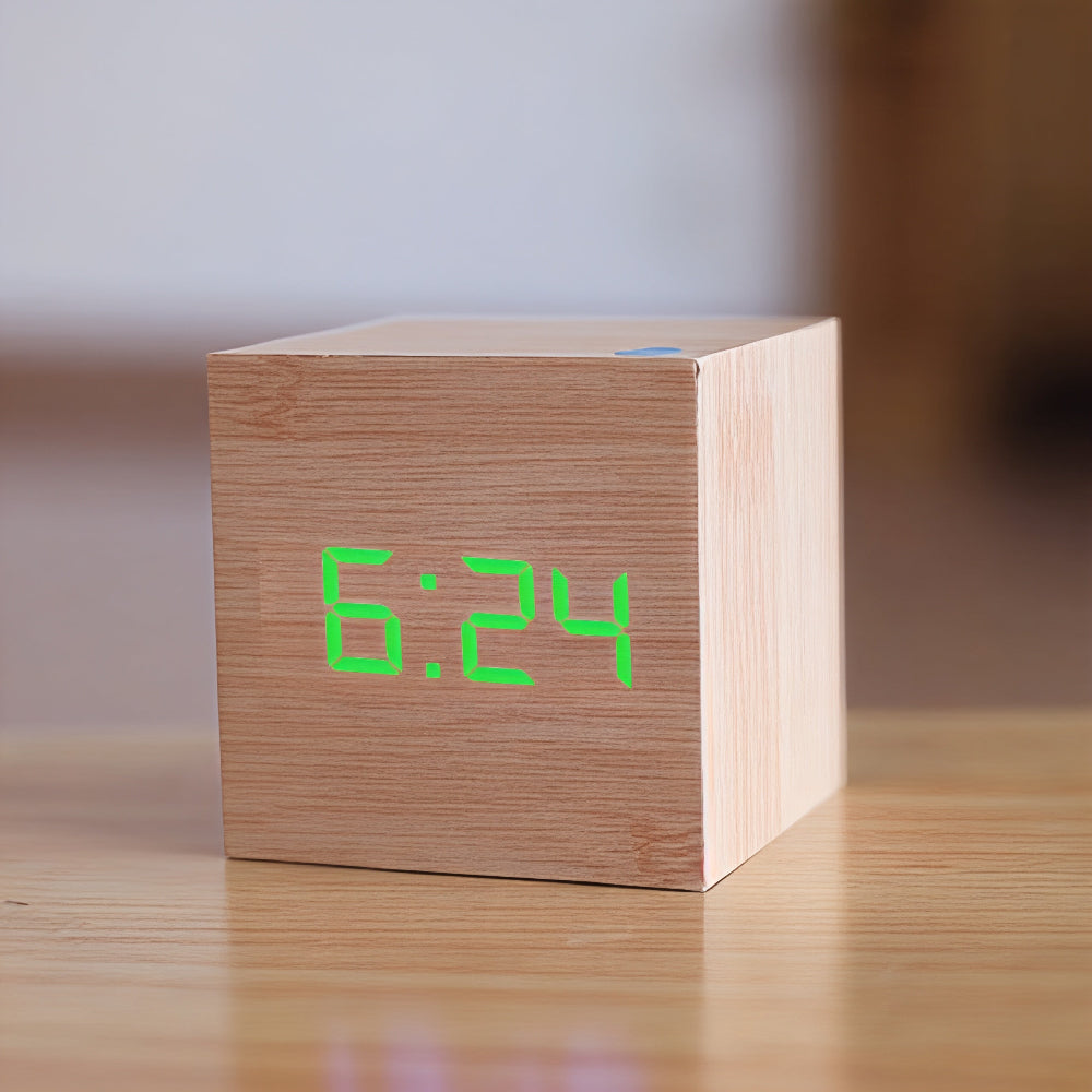 Wooden Digital LED Alarm Clock Display