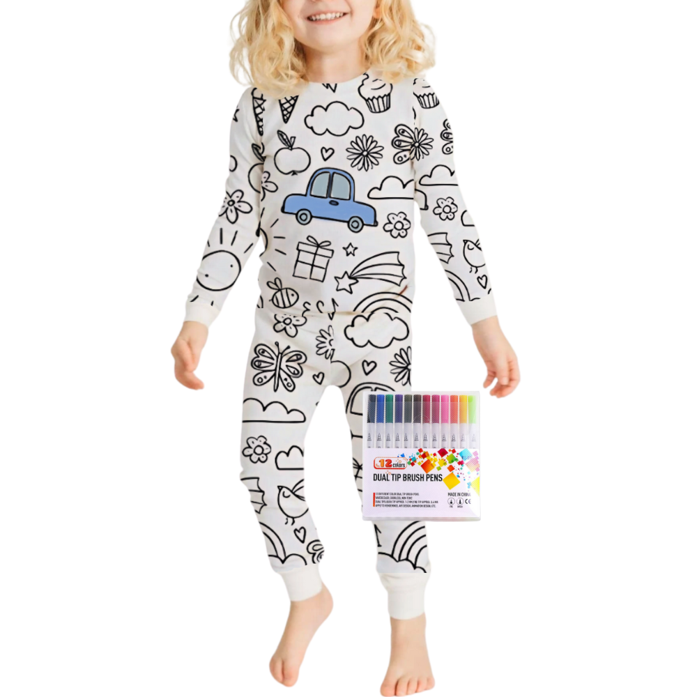 Kids Colour-In Cotton Pajama Set