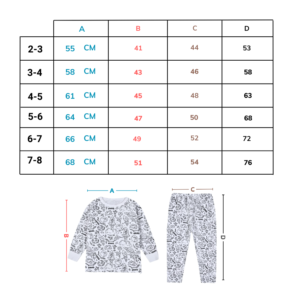 Kids Colour-In Cotton Pajama Set