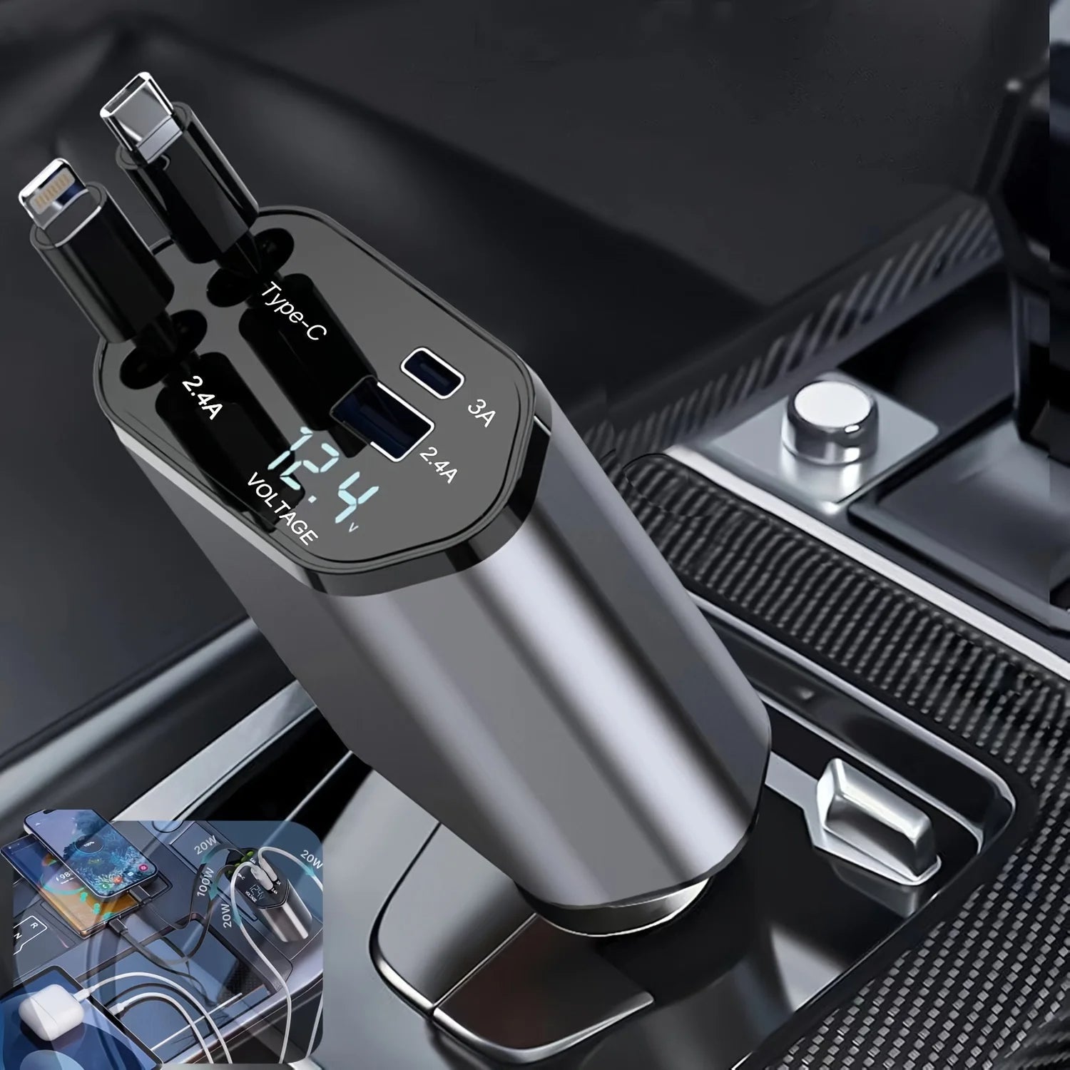 Fast Charging Retractable USB Car Charger