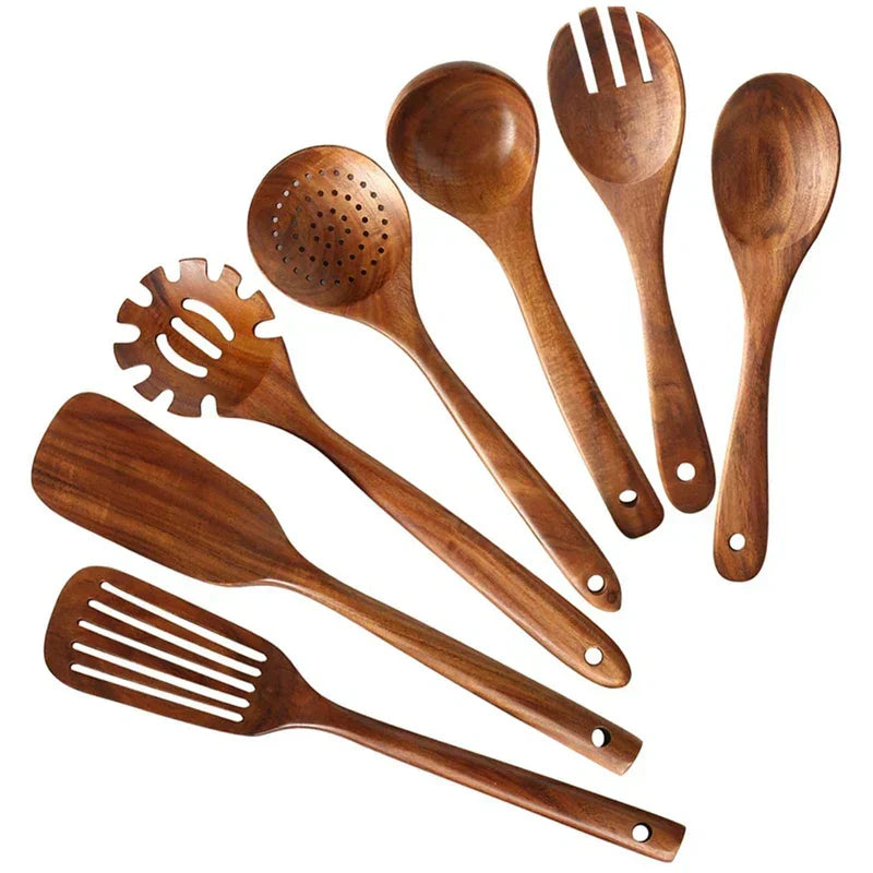 Wooden Kitchen Utensils Set in Teak Finish