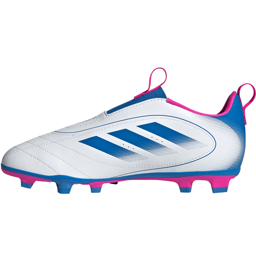 adidas Youth Jr. Goletto IX Laceless FG/MG Soccer Cleats (White/Bright Royal/Pink)