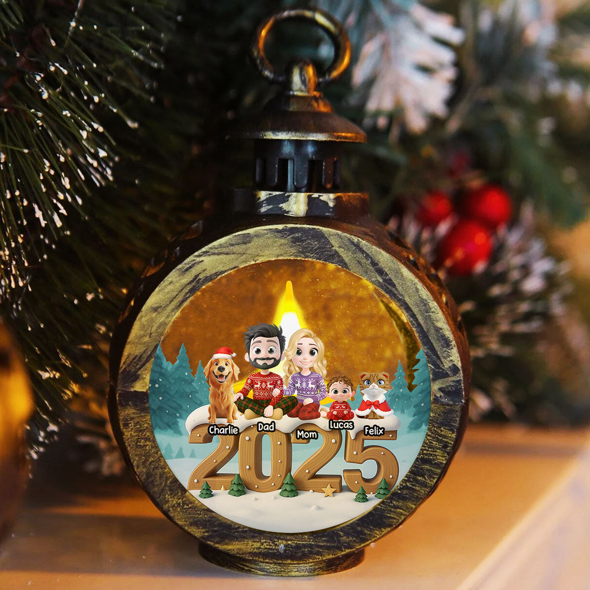 As A Family Now With Fur Babies - Personalized Custom 3D Effect Christmas Lantern
