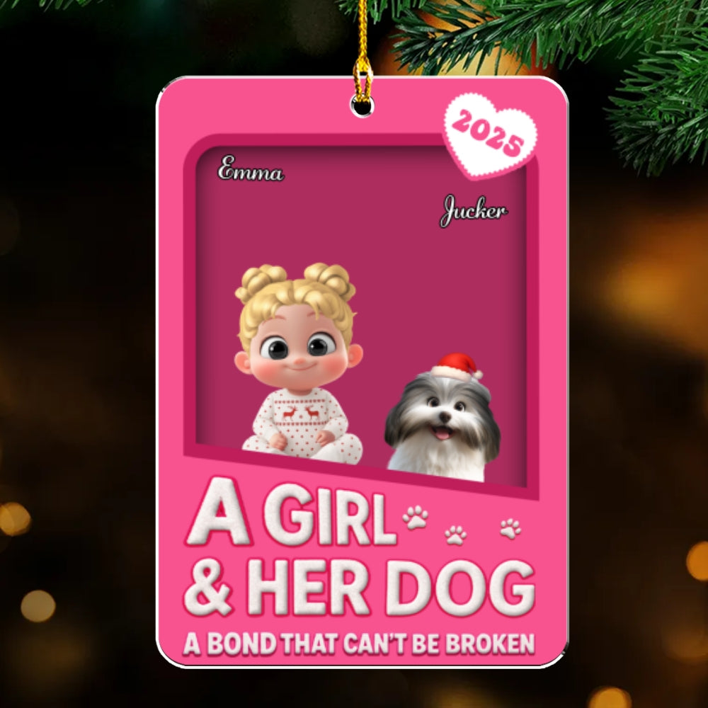 A Girl And Her Dogs Cartoonize Style - Personalized Custom Acrylic Ornament 