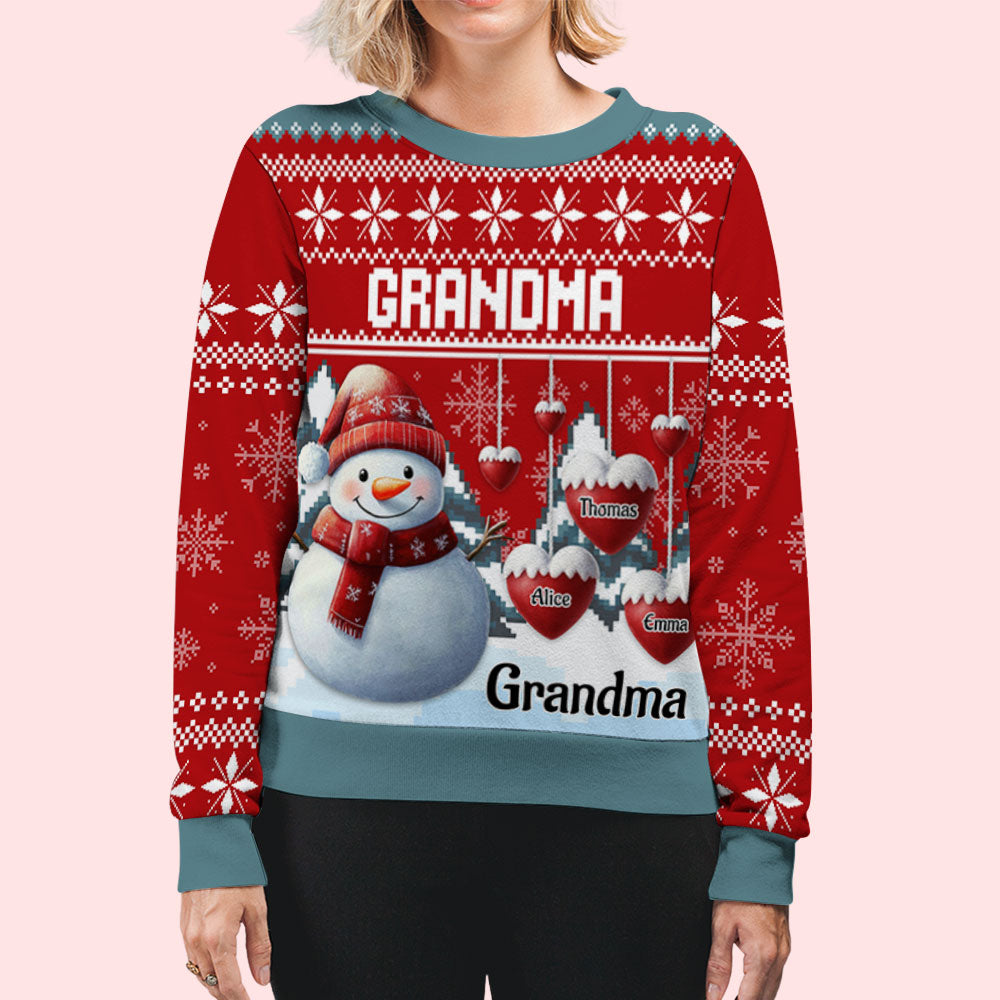 Snowman Kid And Grandma - Personalized Custom All-Over-Print Sweatshirt