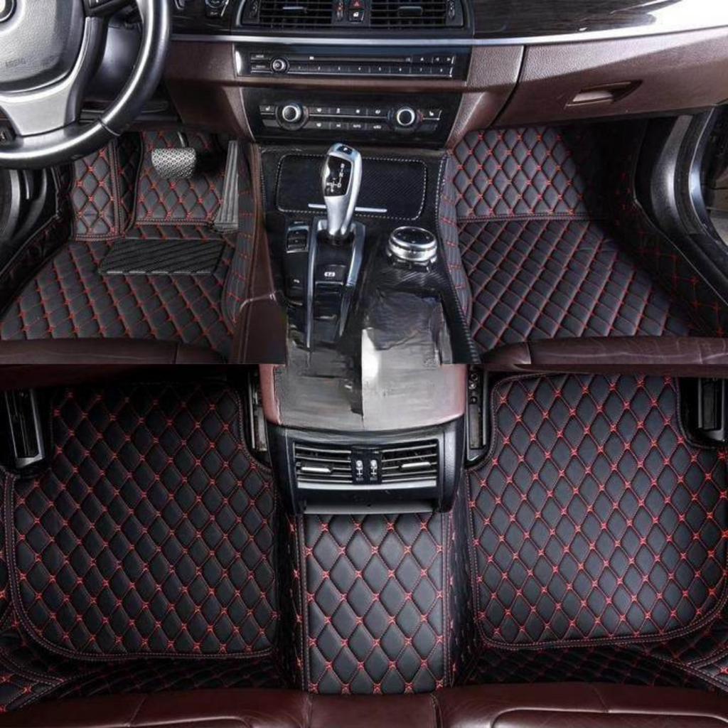 Car Floor Mats Black Red Leather Waterproof