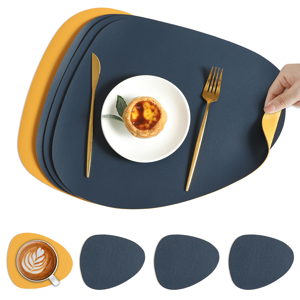 Table Mats Reversible Faux Leather Dining Set