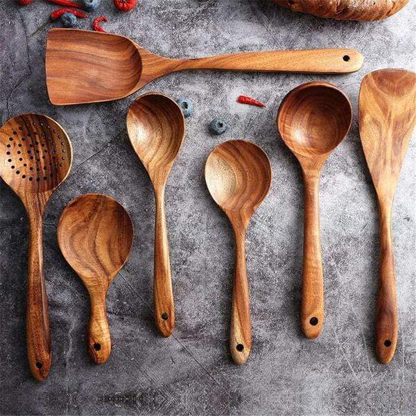 Wooden Cooking Utensils Set Teak Eco-Friendly