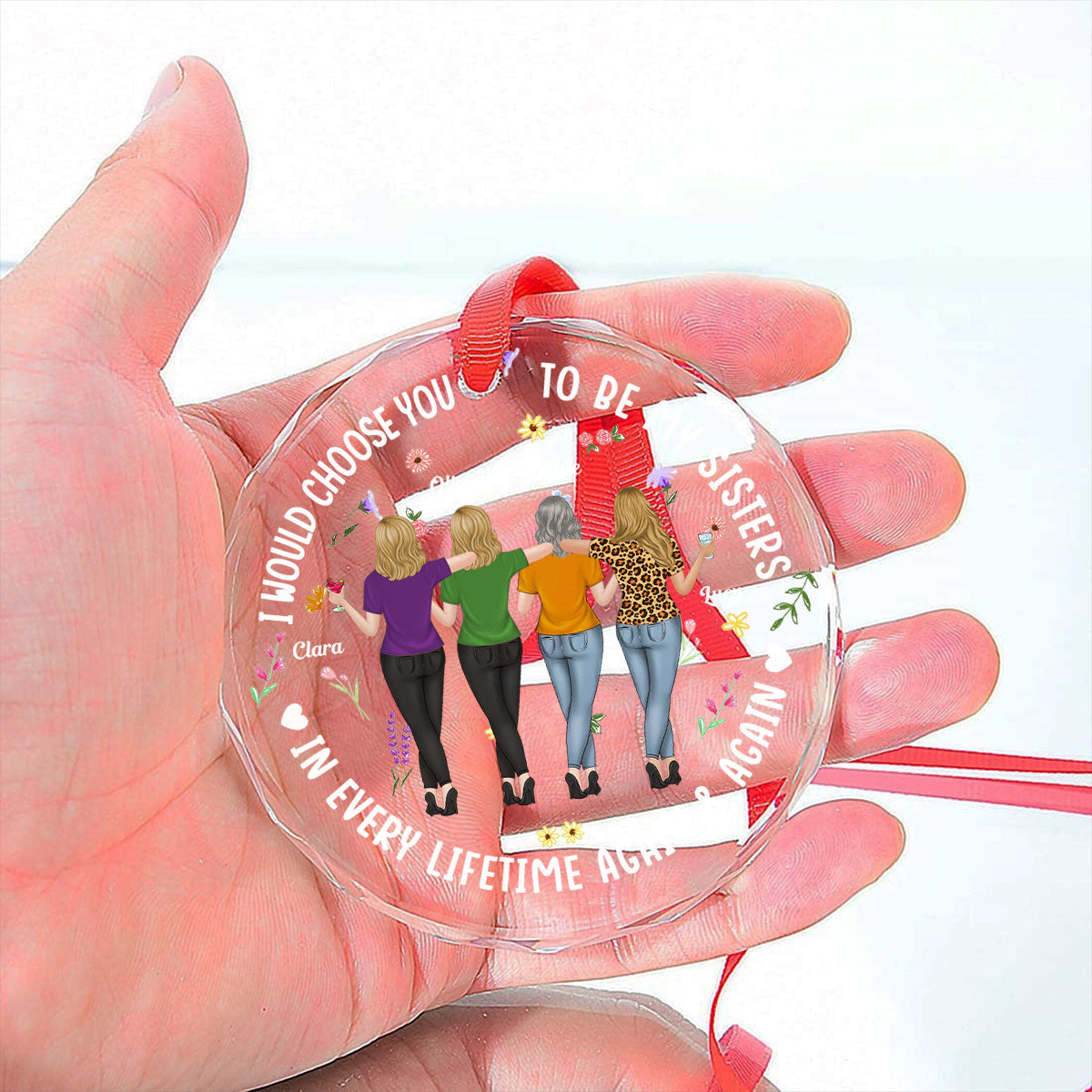 Always Choose You Sisters - Personalized Custom Glass Ornament