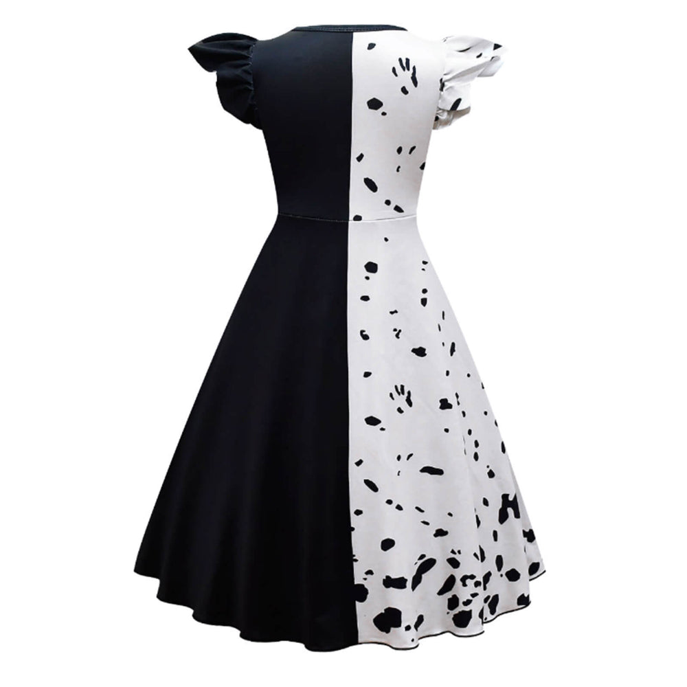 Halloween Costume Kids Black White Spotted Dress Ruffle Cape