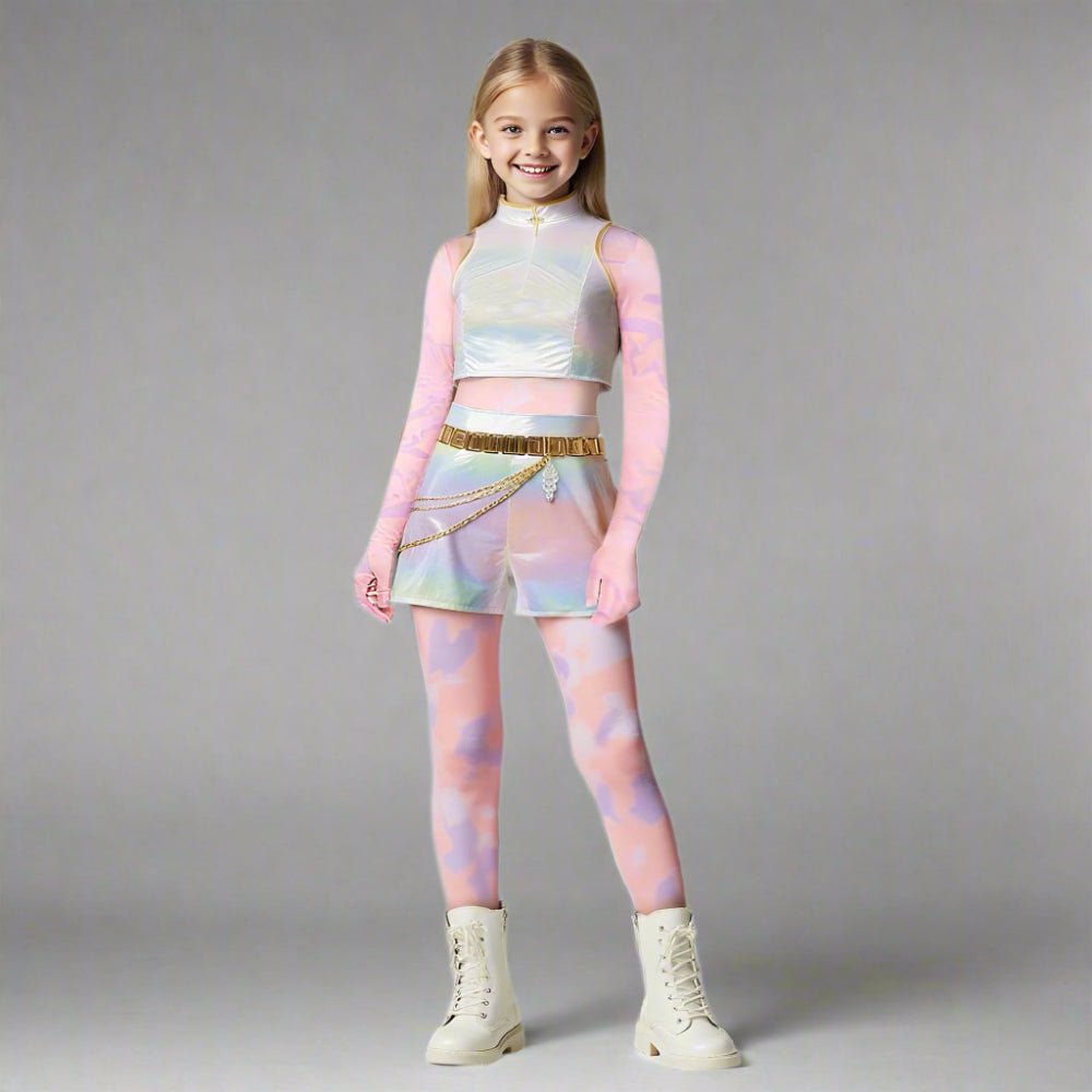 Girls Kpop Halloween Costume White Holographic Set