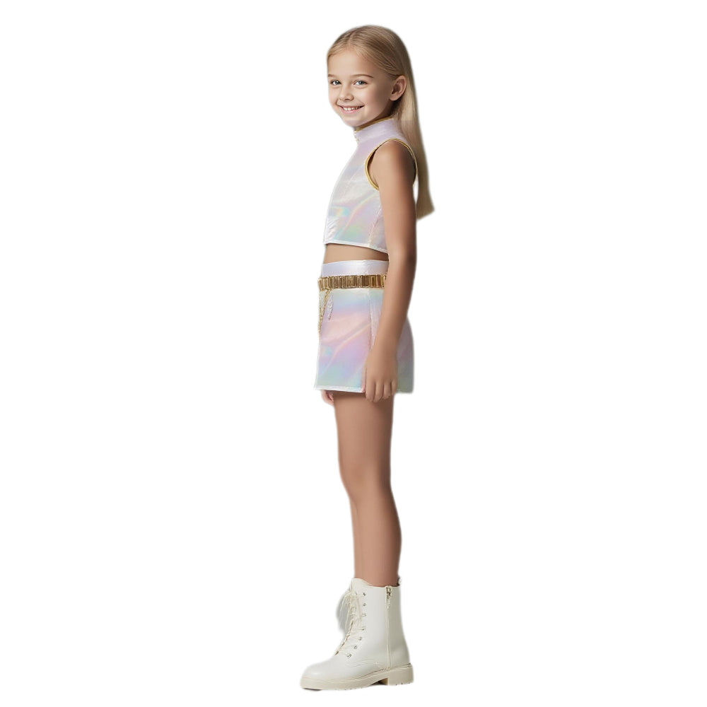 Girls Kpop Halloween Costume White Holographic Set