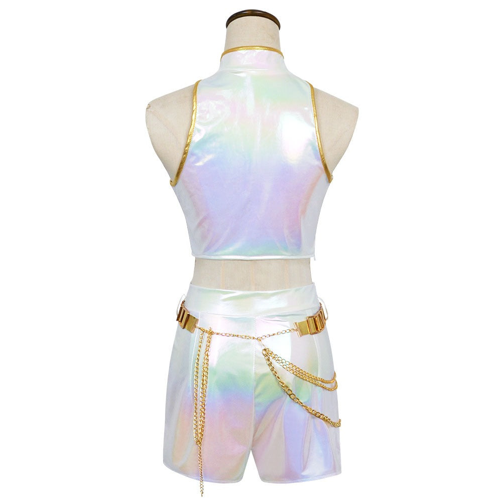 Girls Kpop Halloween Costume White Holographic Set