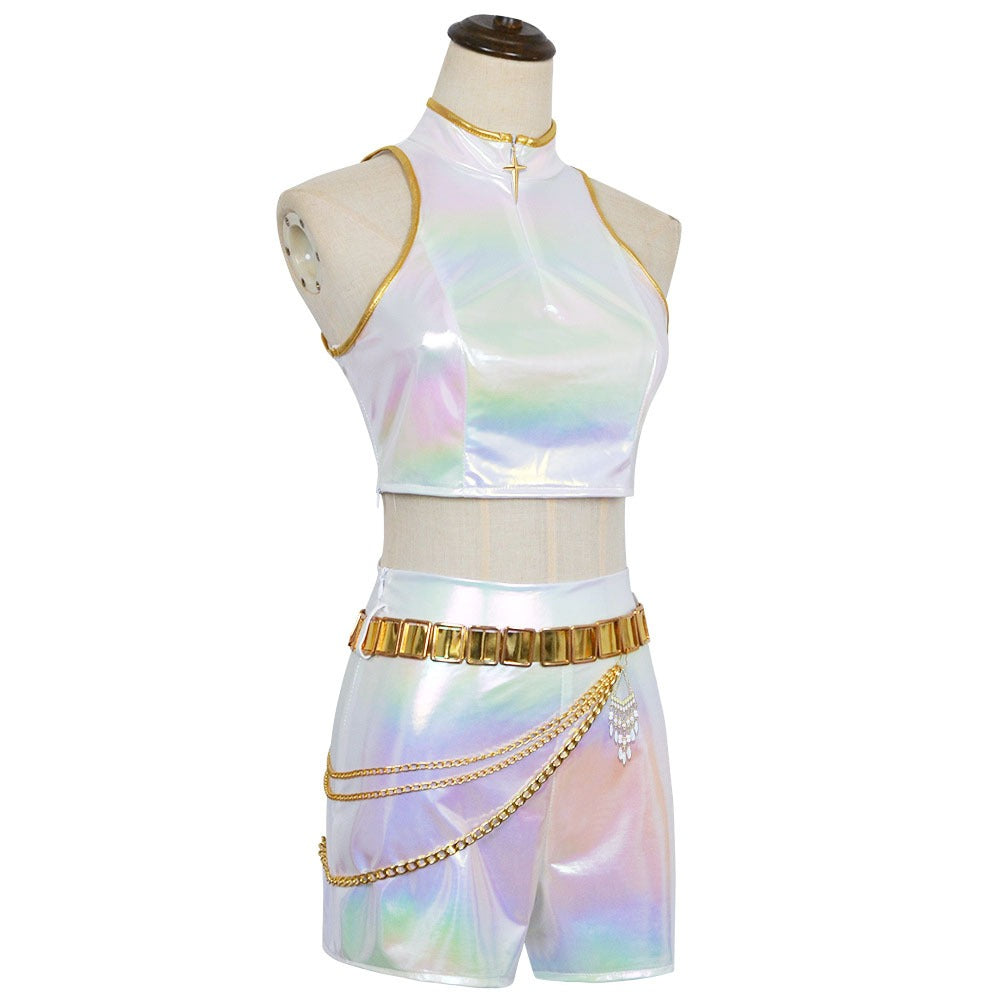 Girls Kpop Halloween Costume White Holographic Set