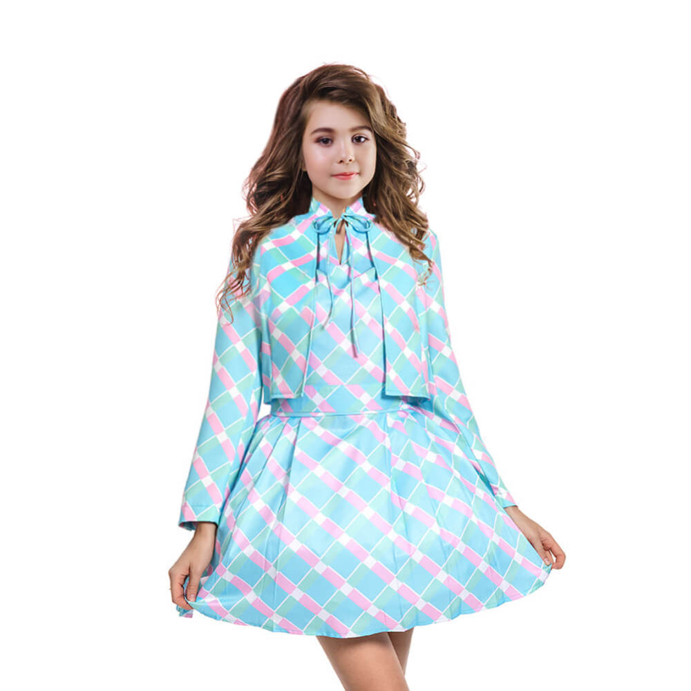 Halloween Costume Blue Plaid Dress Coat Set